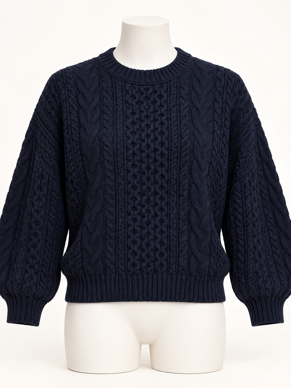 NWT J.Crew Cashmere Cable Knit Blouson Sleeve Sweater Navy XS